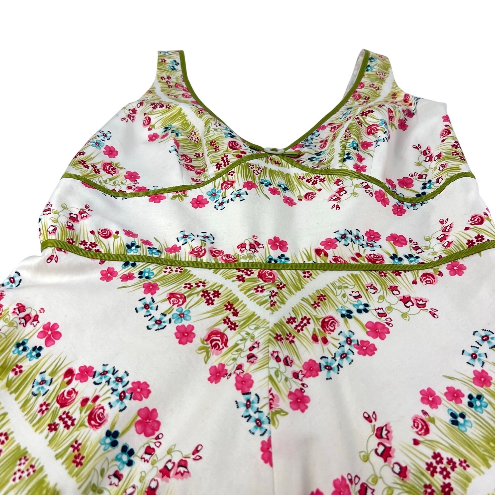 Y2k Floral Princess Empire Waist Babydoll Garden Party White Green Pink Dress 6